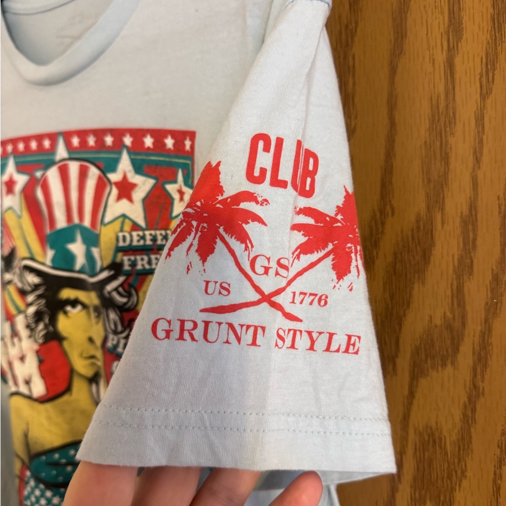 Grunt Style Patriotic Graphic Tee Shirt , Light Blue, Size Large. - Picture 5 of 11